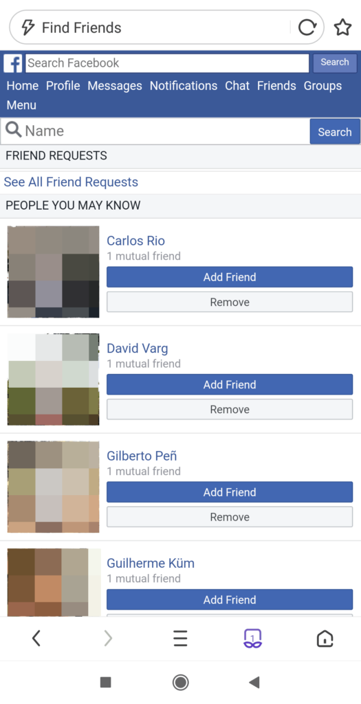see sent friend requests in the Facebook app