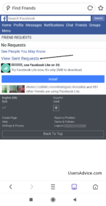 facebook sent request in mobile app