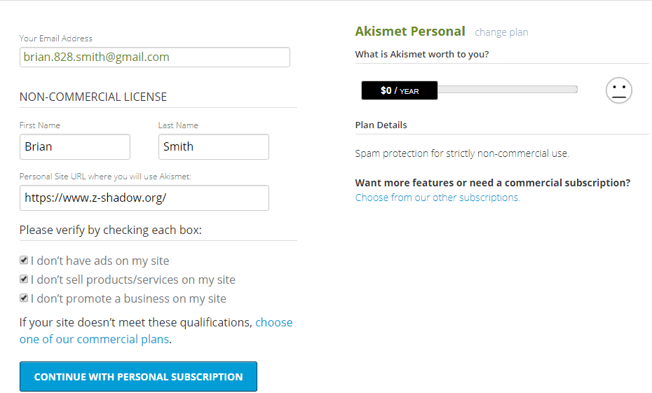 akismet anti spam settings