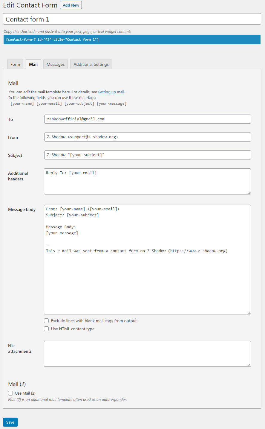 contact form 7 settings