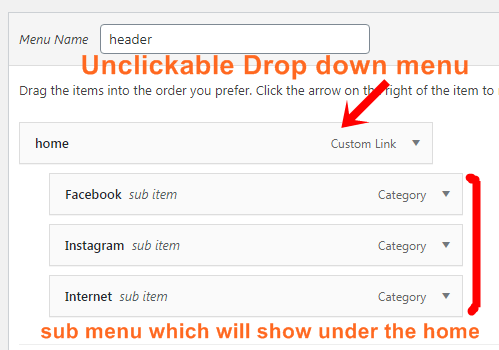 how to make unclickable menu without using #